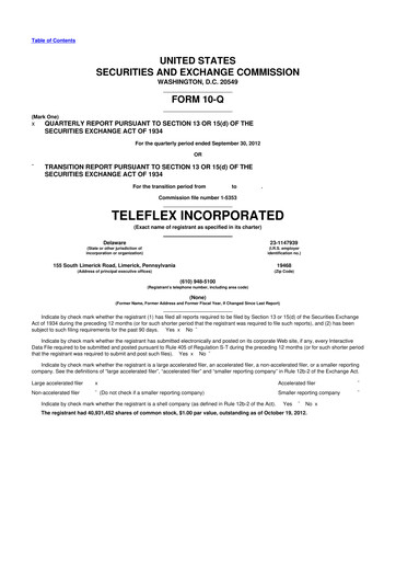 Thumbnail Teleflex 10-Q Quarterly Report FY2012 