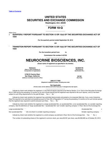 Thumbnail Neurocrine Biosciences
 10-Q Quarterly Report FY2012 