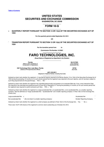 Thumbnail Faro Technologies
 10-Q Quarterly Report FY2012 