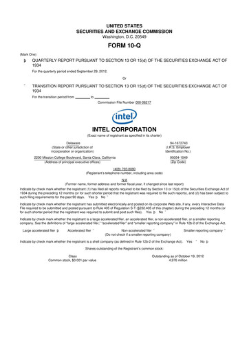 Thumbnail Intel 10-Q Quarterly Report FY2012 