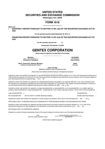 Thumbnail Gentex 10-Q Quarterly Report FY2012 