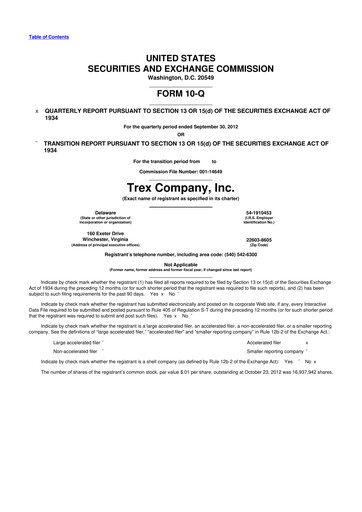 Miniature Trex 10-Q Rapport trimestriel 2012 