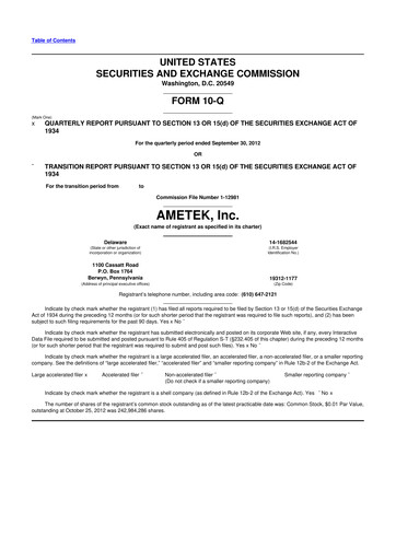 Thumbnail Ametek 10-Q Quarterly Report FY2012 