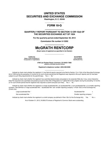 Miniature McGrath RentCorp
 10-Q Rapport trimestriel 2012 