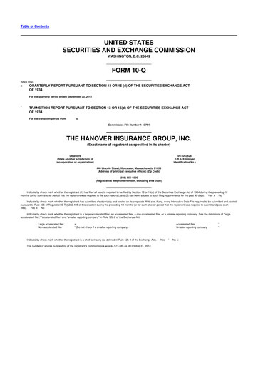 Thumbnail Hanover Insurance Group 10-Q Quarterly Report FY 