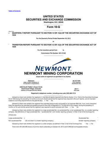 Thumbnail Newmont 10-Q Quarterly Report FY2012 