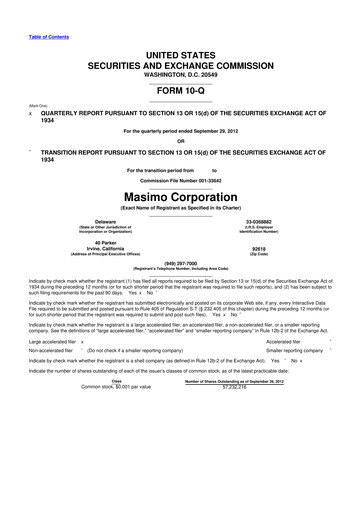 Thumbnail Masimo 10-Q Quarterly Report FY2012 