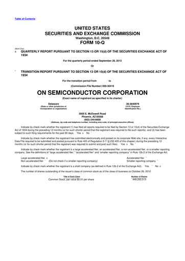 Thumbnail ON Semiconductor 10-Q Quarterly Report FY2012 