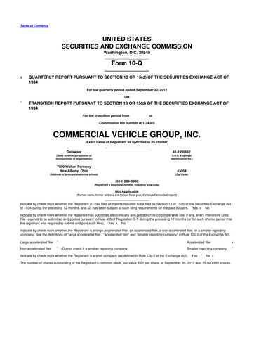 Miniature Commercial Vehicle Group (CVG) 10-Q Rapport trimestriel 2012 