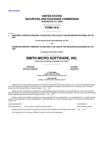 Miniature Smith Micro Software
 10-Q Rapport trimestriel 2012 