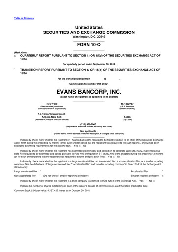 Vorschaubild Evans Bancorp 10-Q Quartalsbericht 2012 