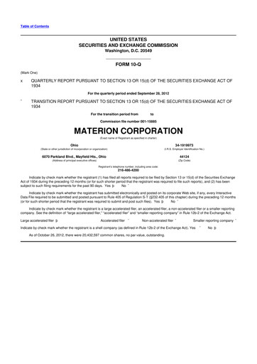 Miniature Materion
 10-Q Rapport trimestriel 2012 