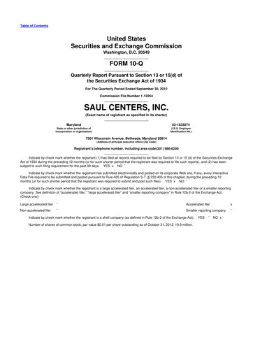 Thumbnail Saul Centers 10-Q Quarterly Report FY2012 