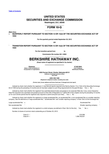 Thumbnail Berkshire Hathaway  10-Q Quarterly Report FY2012 