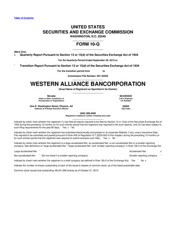 Thumbnail Western Alliance Bancorporation
 10-Q Quarterly Report FY2012 