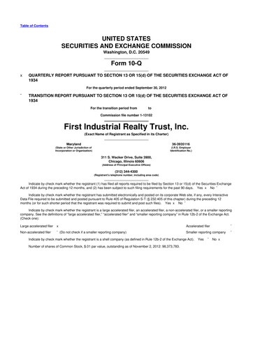 Thumbnail First Industrial Realty Trust 10-Q Quarterly Report FY2012 