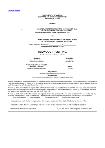 Thumbnail Redwood Trust 10-Q Quarterly Report FY2012 