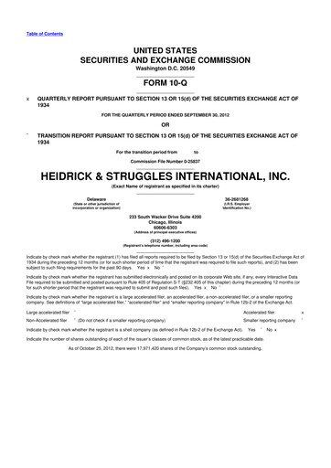 Miniature Heidrick & Struggles

 10-Q Rapport trimestriel 2012 