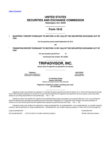 Miniature TripAdvisor 10-Q Rapport trimestriel 2012 