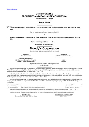 Thumbnail Moody's 10-Q Quarterly Report FY2012 