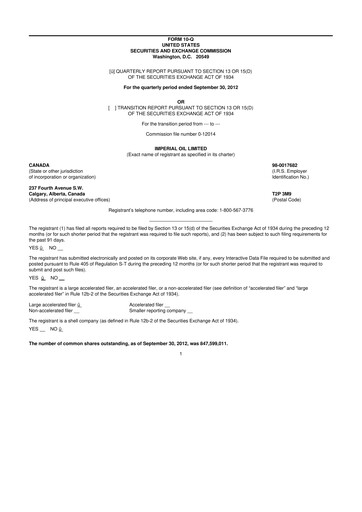 Vorschaubild Imperial Oil
 10-Q Quartalsbericht 2012 