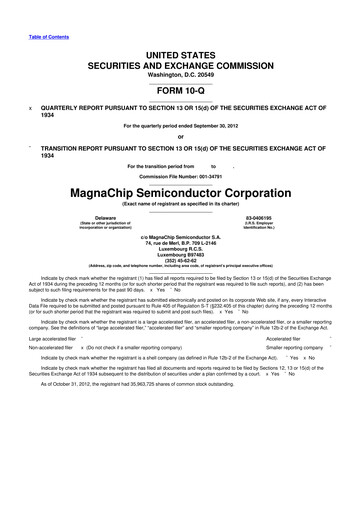 Miniature Magnachip Semiconductor 10-Q Rapport trimestriel 2012 