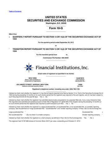 Thumbnail Financial Institutions 10-Q Quarterly Report FY 
