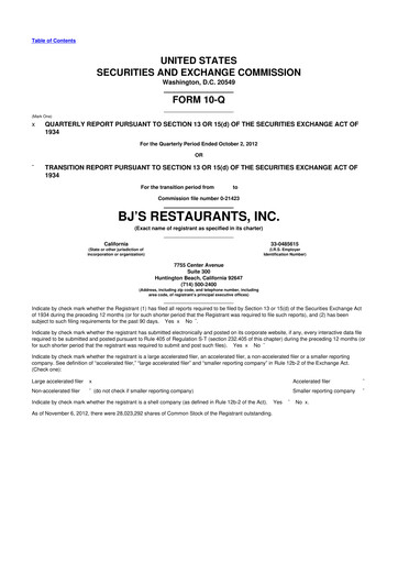Thumbnail BJ's Restaurants
 10-Q Quarterly Report FY2012 