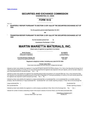Thumbnail Martin Marietta Materials 10-Q Quarterly Report FY2012 