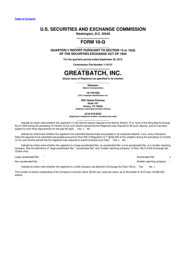 Miniature Integer Holdings
 10-Q Rapport trimestriel 2012 