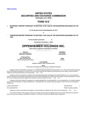 Vorschaubild Oppenheimer Holdings
 10-Q Quartalsbericht 2012 