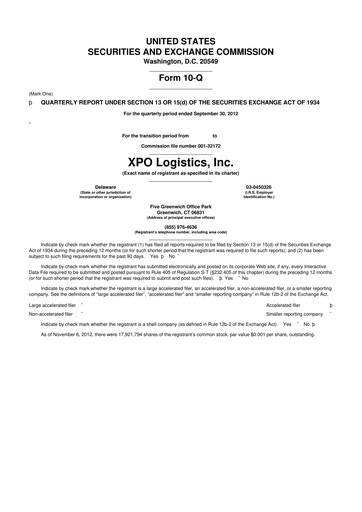 Thumbnail XPO Logistics 10-Q Quarterly Report FY2012 
