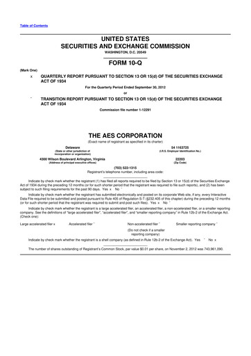 Thumbnail AES 10-Q Quarterly Report FY2012 