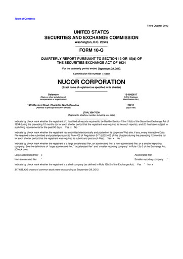 Thumbnail Nucor
 10-Q Quarterly Report FY2012 