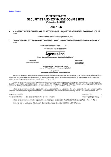 Thumbnail Agenus
 10-Q Quarterly Report FY2012 