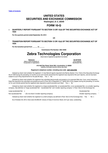 Thumbnail Zebra Technologies 10-Q Quarterly Report FY2012 