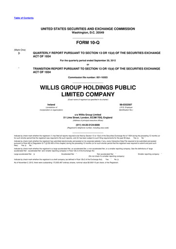 Thumbnail Willis Towers Watson  10-Q Quarterly Report FY2012 