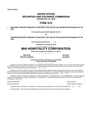 Miniature Sotherly Hotels 10-Q Rapport trimestriel 2012 