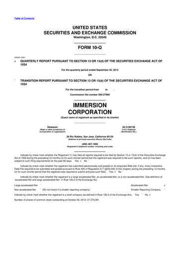 Thumbnail Immersion Corporation
 10-Q Quarterly Report FY2012 