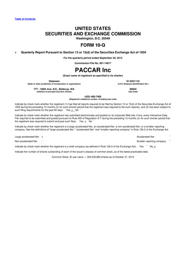 Thumbnail Paccar 10-Q Quarterly Report FY2012 