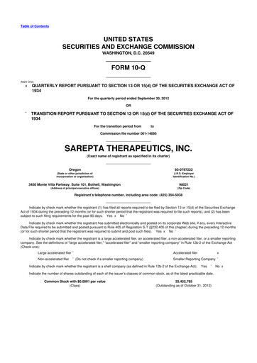 Thumbnail Sarepta Therapeutics
 10-Q Quarterly Report FY2012 