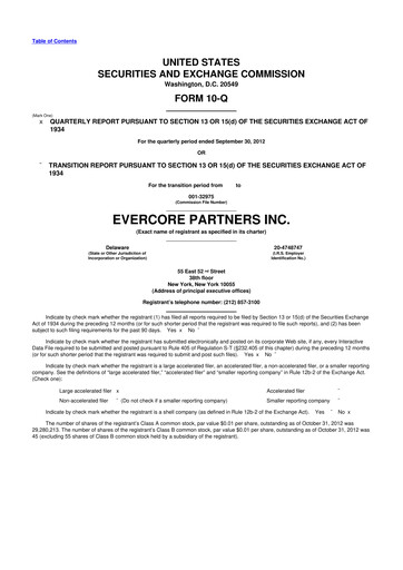 Vorschaubild Evercore 10-Q Quartalsbericht 2012 