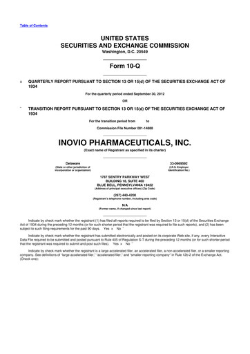 Miniature Inovio Pharmaceuticals 10-Q Rapport trimestriel 2012 