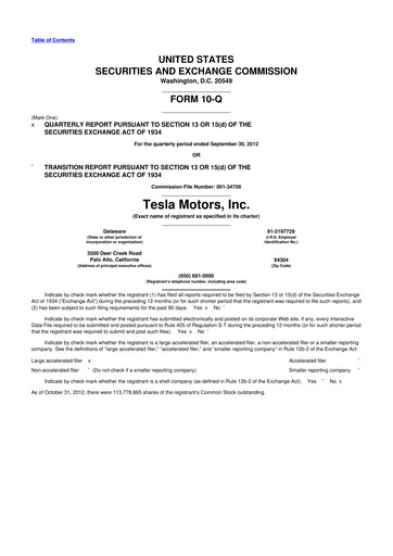 Thumbnail Tesla 10-Q Quarterly Report FY2012 