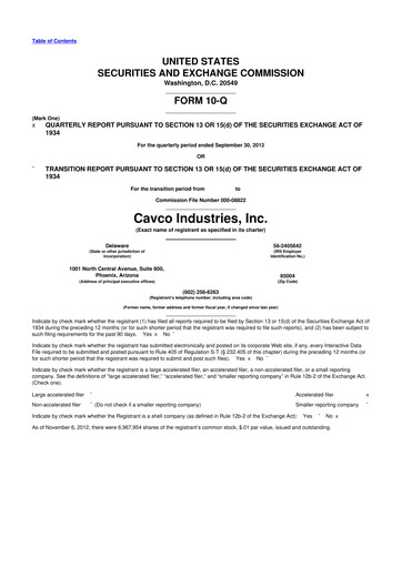 Miniature Cavco Industries 10-Q Rapport trimestriel 2013 
