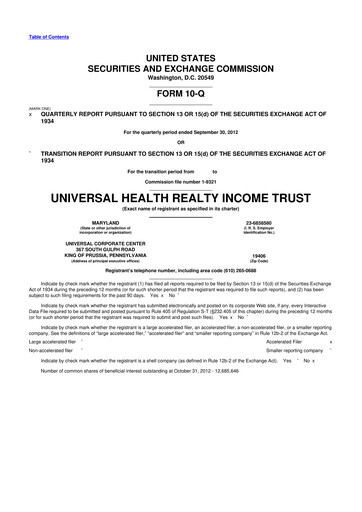 Thumbnail Universal Health Realty Income Trust 10-Q Quarterly Report FY2012 