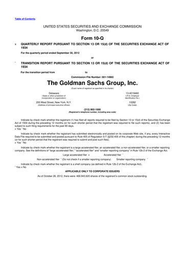 Thumbnail Goldman Sachs 10-Q Quarterly Report FY2012 