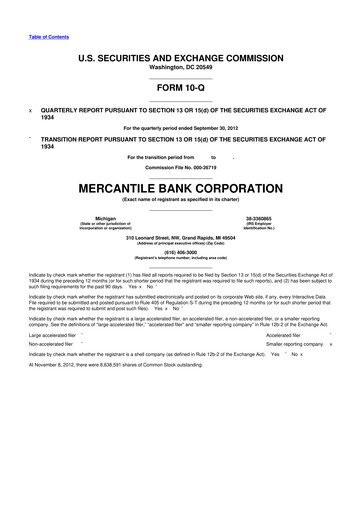 Thumbnail Mercantile Bank 10-Q Quarterly Report FY2012 
