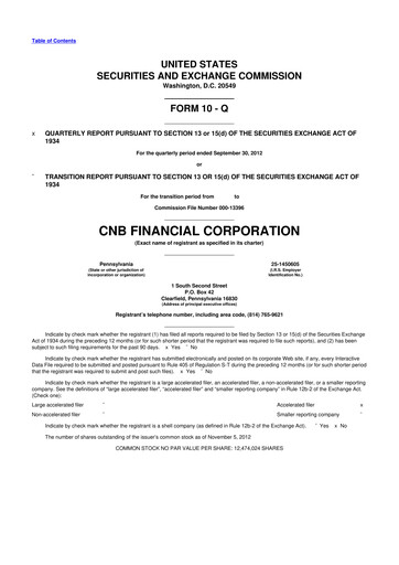 Thumbnail CNB Financial Corp 10-Q Quarterly Report FY2012 