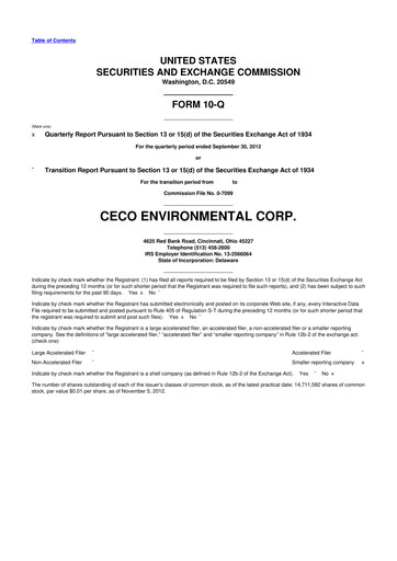Thumbnail CECO Environmental
 10-Q Quarterly Report FY2012 